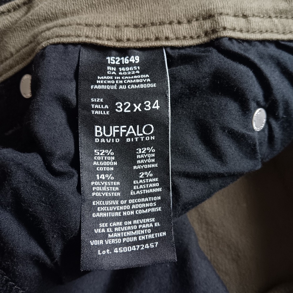 Buffalo David Bitton Archer Slim Stretch Pants Khaki Chino Green Mens 32 x 34 - Picture 5 of 11